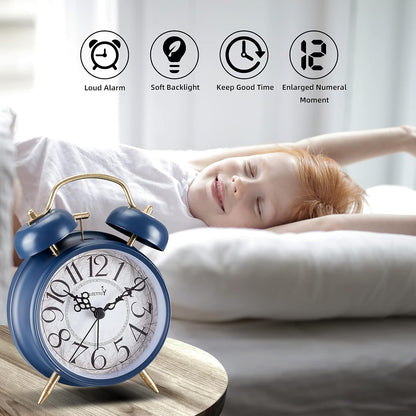 FLOITTUY Loud Alarm for Deep Sleepers 4'' Retro Twin Bell Alarm Clock with Backlight for Bedroom and Home Decoration(Retro White)