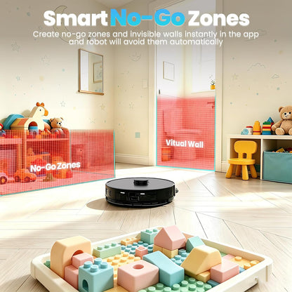 Robot Vacuum and Mop Self-Emptying with 8,000Pa Suction, LiDAR Navigation, Home Mapping, 75-Day Capacity, No-Go Zones, 150 Mins, APP＆Voice Control for Pet Hair, Hard Floors, Carpets, E10+
