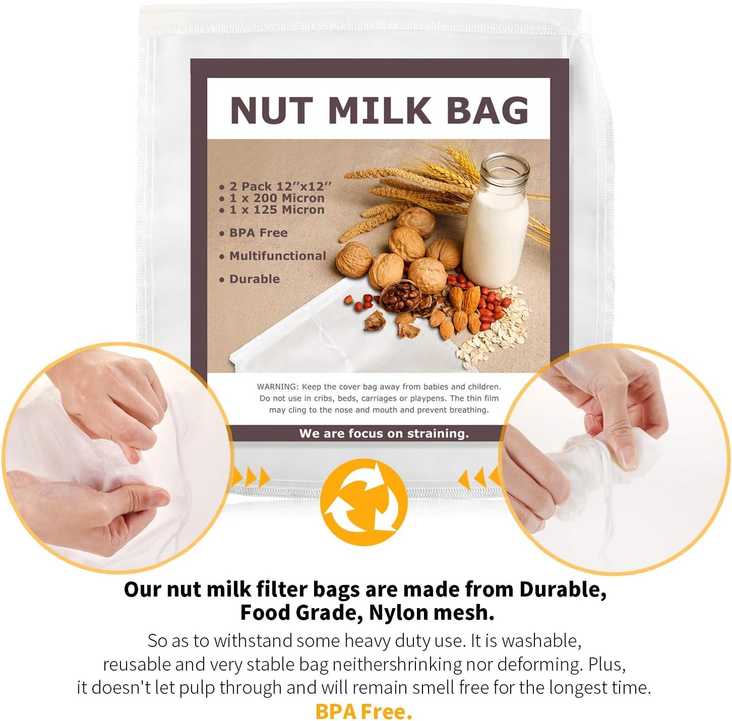 Purilite Select 100% Cotton Nut Milk & Cheesecloth Bags (2 Pack)