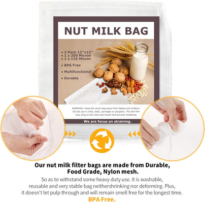 Purilite Select 100% Cotton Nut Milk & Cheesecloth Bags (2 Pack)