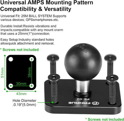 FANAUE Aluminum1'' Ball Mount Base with 4-Hole AMPS Square Plate & 1" Ball Adapter Compatible RAM Mount B Size Double Socket arm and Bike Motorcycle Phone Holder