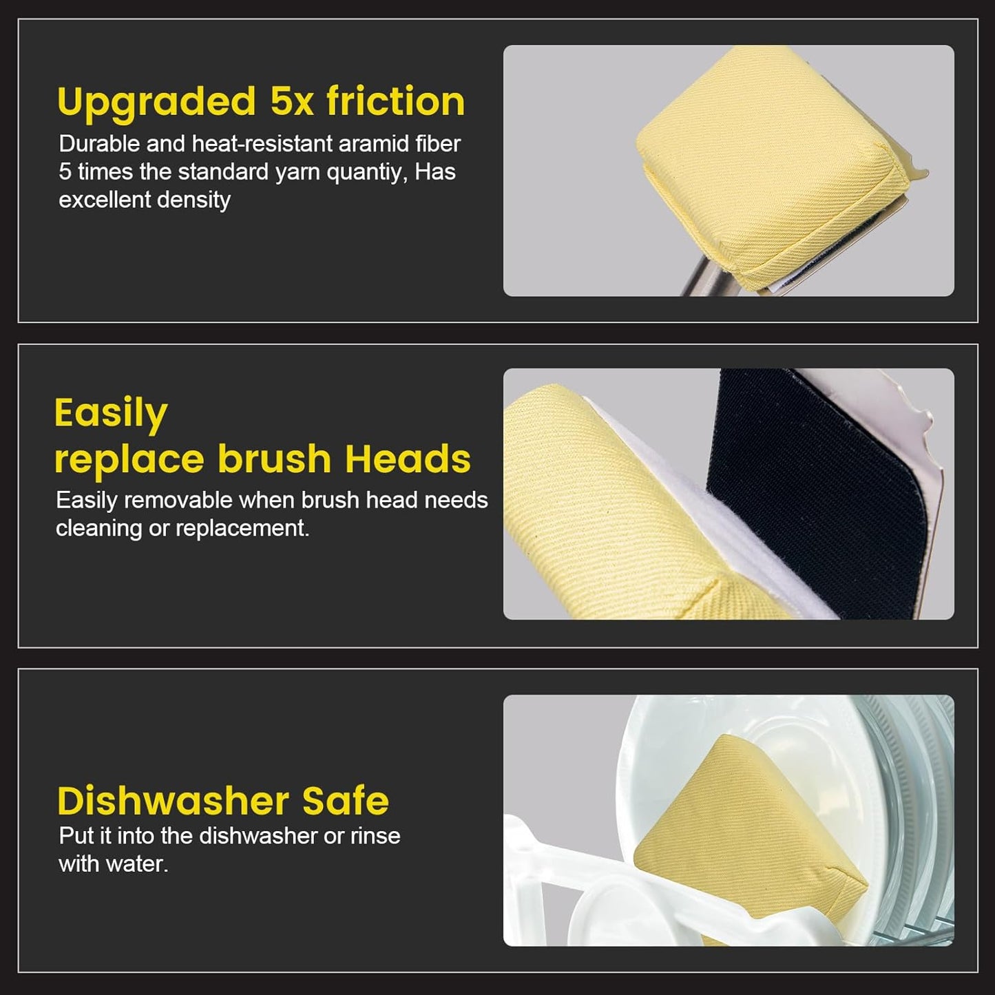 XUDAKAIXIN Grill Brush Bristle Free,BBQ Replaceable Scraper Cleaning Head,Safe Grill Accessories for Cast Iron Grates/Porcelain/Weber Gas/Charcoal Grill,Grill Brush for Outdoor Grill-Yellow