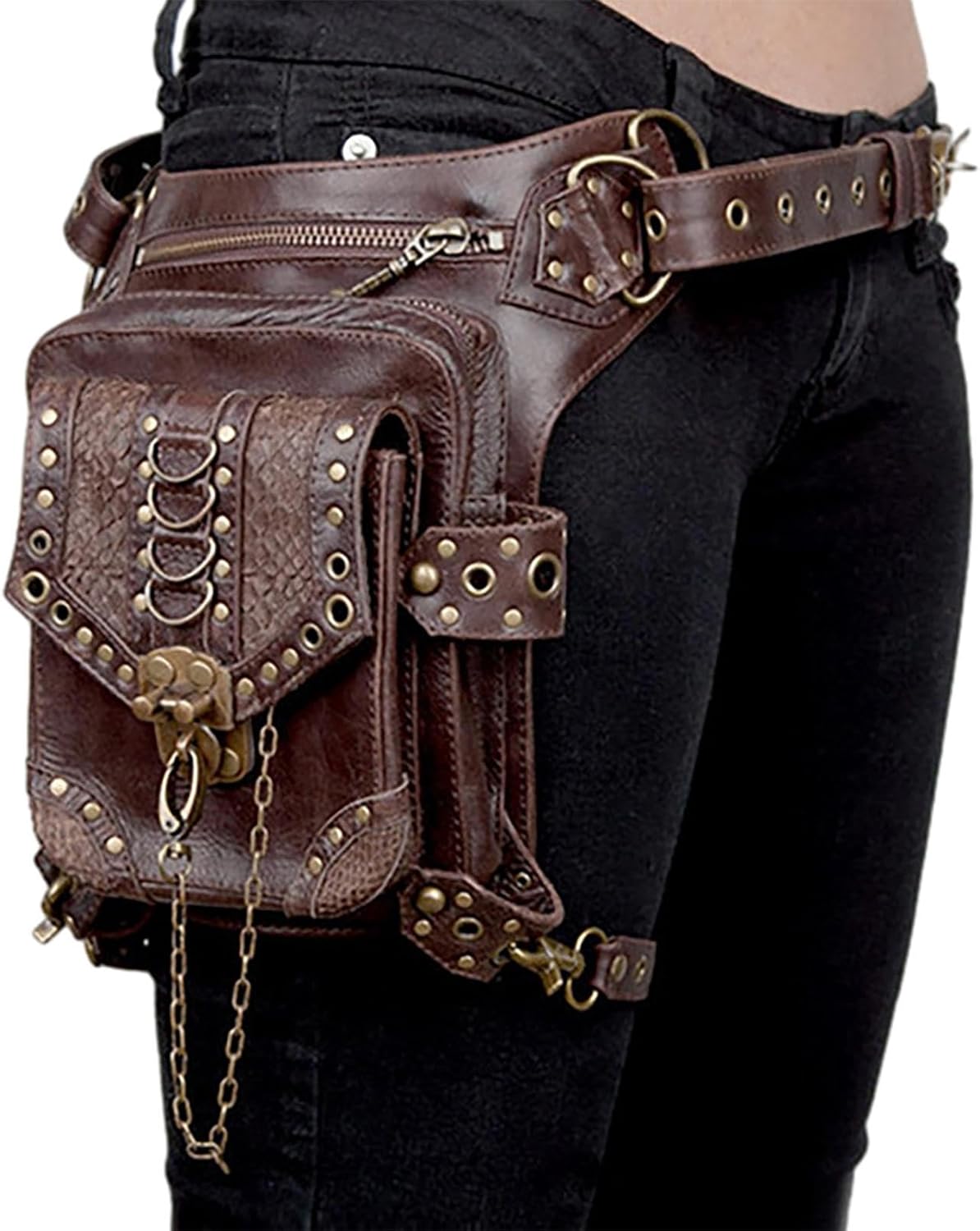 JMEDIC Medieval Belt Bag - Waist Leg Bag Fanny Pack PU Leather | Waterproof Steampunk Pouch, Fashion Gothic Fanny Pack for Travel, Hiking, Girls, Women, Men