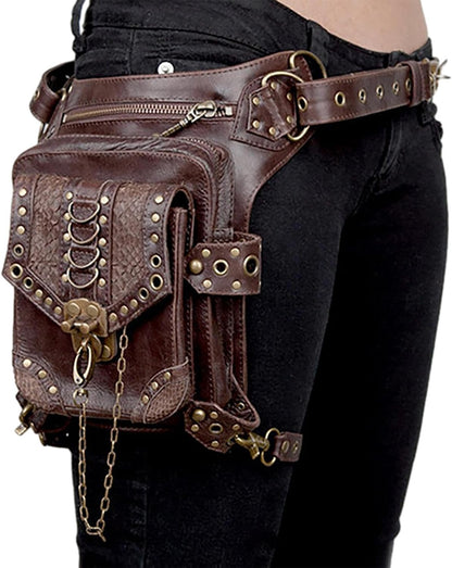 JMEDIC Medieval Belt Bag - Waist Leg Bag Fanny Pack PU Leather | Waterproof Steampunk Pouch, Fashion Gothic Fanny Pack for Travel, Hiking, Girls, Women, Men
