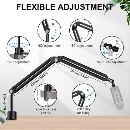 Microphone Arm,Aokeo AK-35 Microphone Desk Stand-Microphone Suspension Boom Scissor Arm Stand For Blue Yeti,Blue Snowball iCE,QuadCast,Elgato