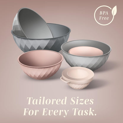 COOK WITH COLOR Mixing Bowls with TPR Lids - 12 Piece Plastic Nesting Bowls Set Includes 6 Prep Bowls and 6 Lids, Microwave Safe Mixing Bowl Set (Green)