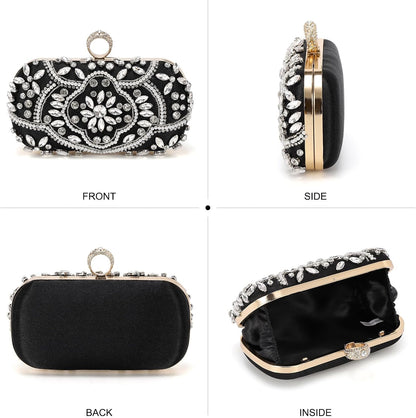 DTGN Evening Bags Clutch Purses for Women Formal, Beaded Clutch Rhinestone Handbags Shoulder Bag with Chain Sparkly