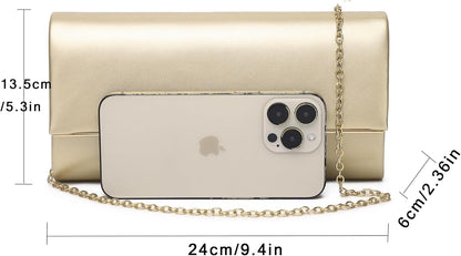 MUDUO Patent Leather Envelope Clutch Purse Shiny Candy Foldover Clutch Evening Bag for Women (7018-Silver)