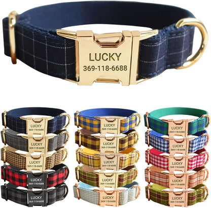 PETDURO Personalized Buffalo Plaid Dog Collar Red Black - Engraved Name and Phone Number on Black Metal Buckle - Custom for Small Medium Large Boy Girl Dogs - Add Leash Bow Tie via Customize Now