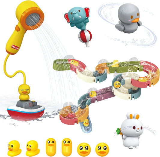 Mostop Baby Bath Toys, Duck Slide Baby Bathtub Toys for Kids Ages 3-8, Toddler Tub Toys DIY Slippery Slide Track Toy with 6 Ducks, A Boat, Fun Toddler Shower Toys Birthday Gift for Boys Girls