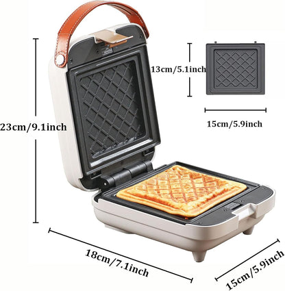 White 3 in 1 timing Sandwich Maker with Non-Stick Plates Indicator Lights and Lock Feature 600W Electric Panini Press, Pizza Pockets, Quesadillas, Waffle Breakfast Grilled Cheese Egg Bacon