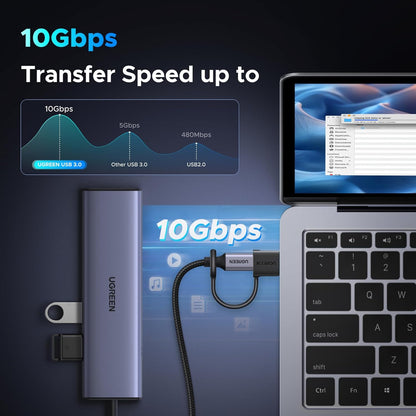 UGREEN USB to USB C Adapter 3 Pack, 10Gpbs Data Transfer USB A to USB C Adapter Hanging Loop at The End Enhanced Stability,Type C Car Charger Adapter for iPhone,Galaxy,PC/Laptop,Hard Drive Enclosure