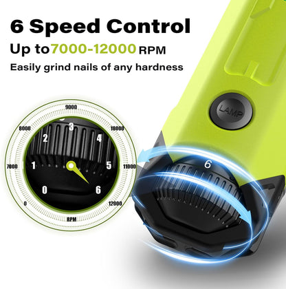 Casfuy 6-Speed Dog Nail Grinder - Newest Enhanced Pet Nail Grinder Super Quiet Rechargeable Electric Dog Nail Trimmer Painless Paws Grooming & Smoothing Tool for Large Medium Small Dogs (Army Green)