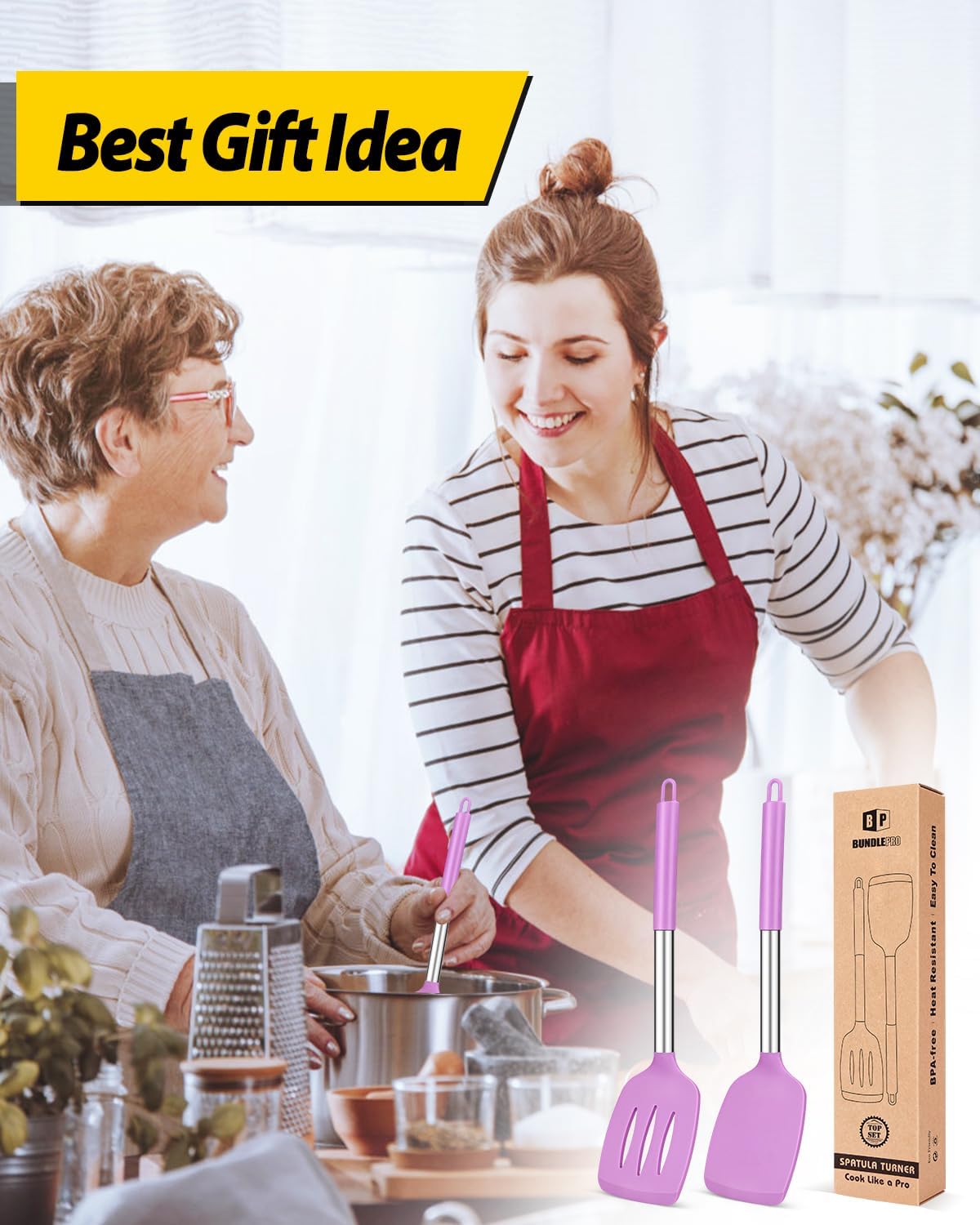 Pack of 2 Silicone Slotted Spatula,Non Stick Solid Kitchen Turner, High Heat Resistant BPA Free Cooking Utensils for Fish, Eggs, Pancakes（Black