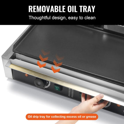 VEVOR 7 IN 1 Electric Contact Grill,1800W Indoor Panini Press Griddle,Stainless Steel Teppanyaki Grill with Nonstick&Removable Iron Plate, 0-446℉ Adjustable Temp Control,LCD Display,110V
