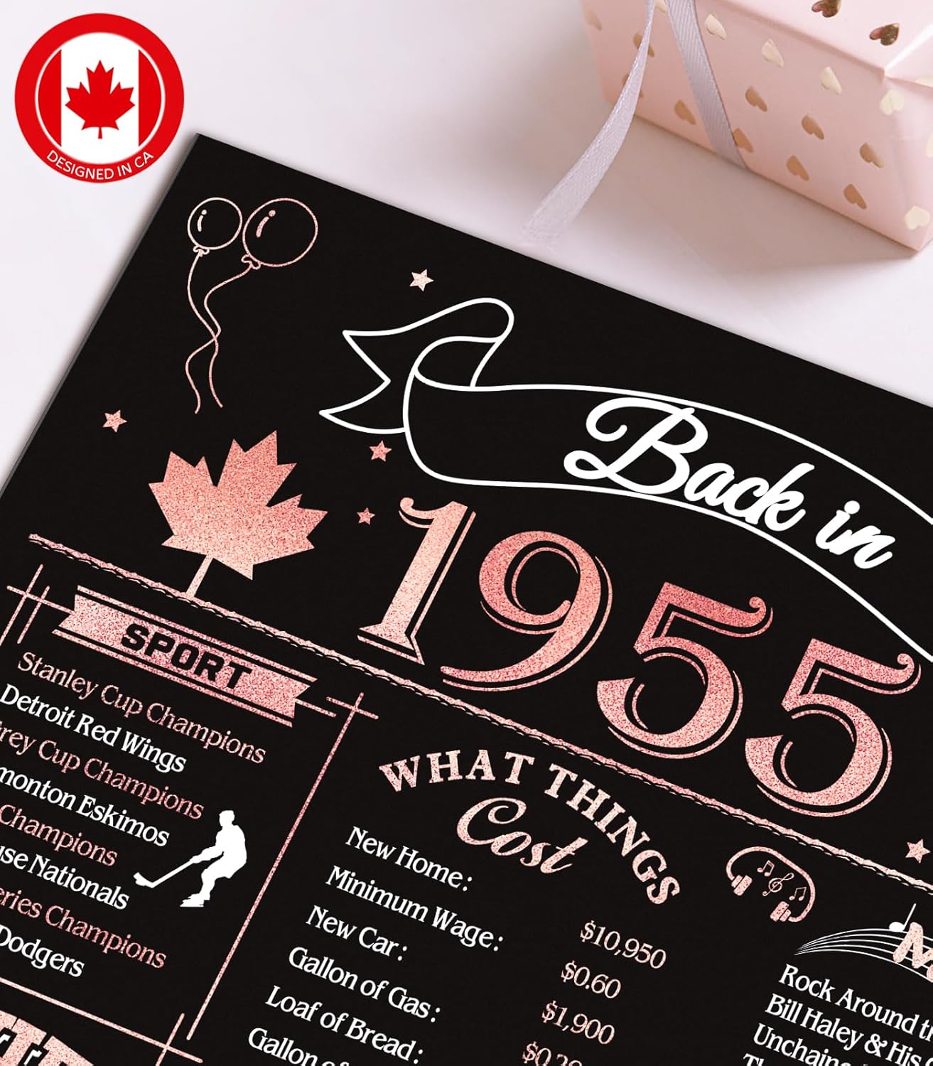 50th Birthday Card, Jumbo CANADA 25x20cm Back in 1975, Gilding Happy 50th Birthday Decoration for Woman, Men, Funny 50 Birthday Gifts for Wife, Husband, Him, Her, Mom