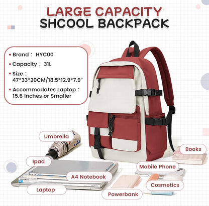 School Backpack for Women Men College High School Bags for Boys Girls Casual Daypack Laptop Backpack Waterproof Black Bookbag Travel Rucksack