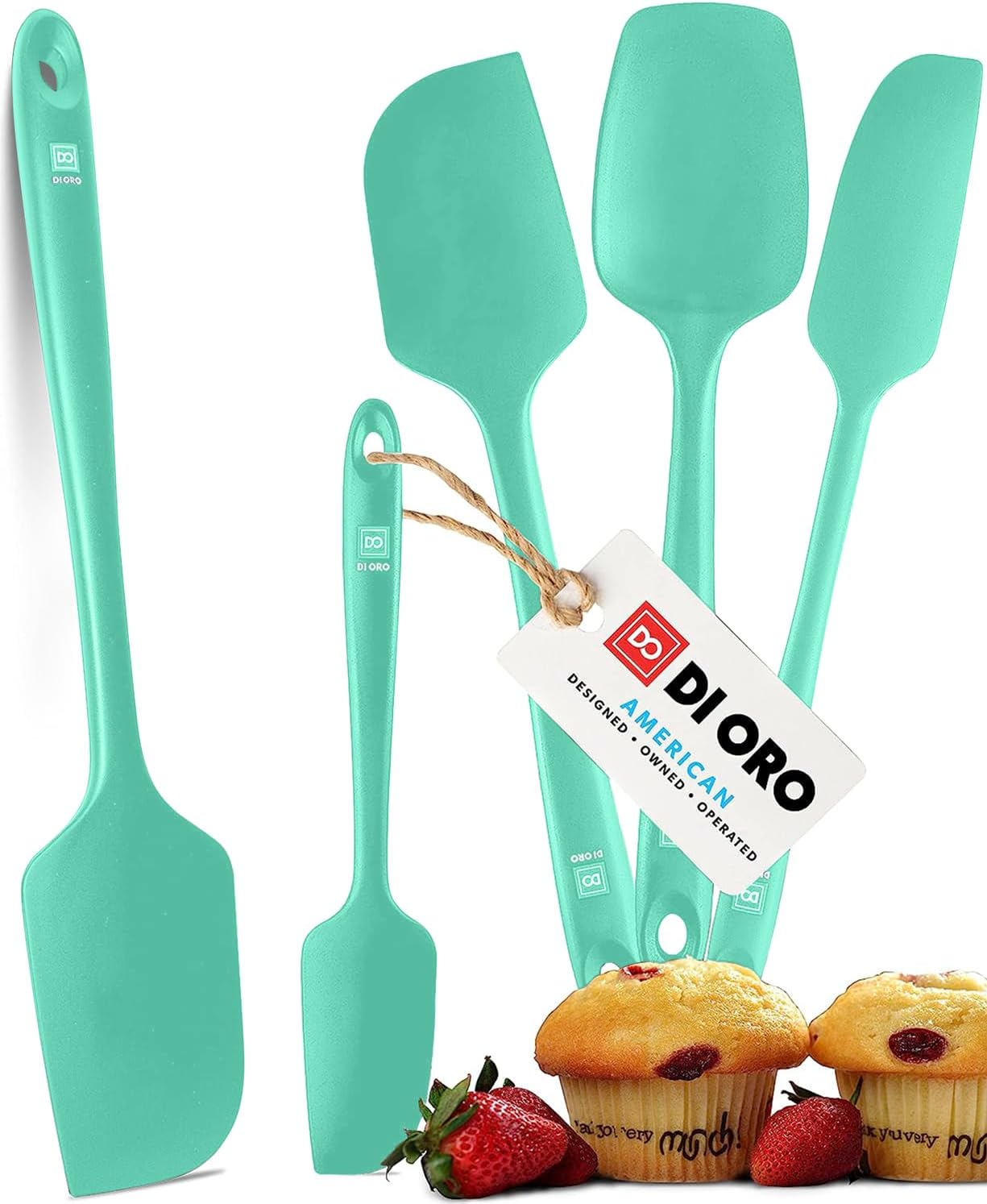 DI ORO Silicone Spatula Set - Rubber Kitchen Spatulas for Baking, Cooking, & Mixing - 600°F Heat-Resistant & BPA Free Silicone Scraper Spatulas for Nonstick Cookware - Dishwasher Safe (5pc, Black)