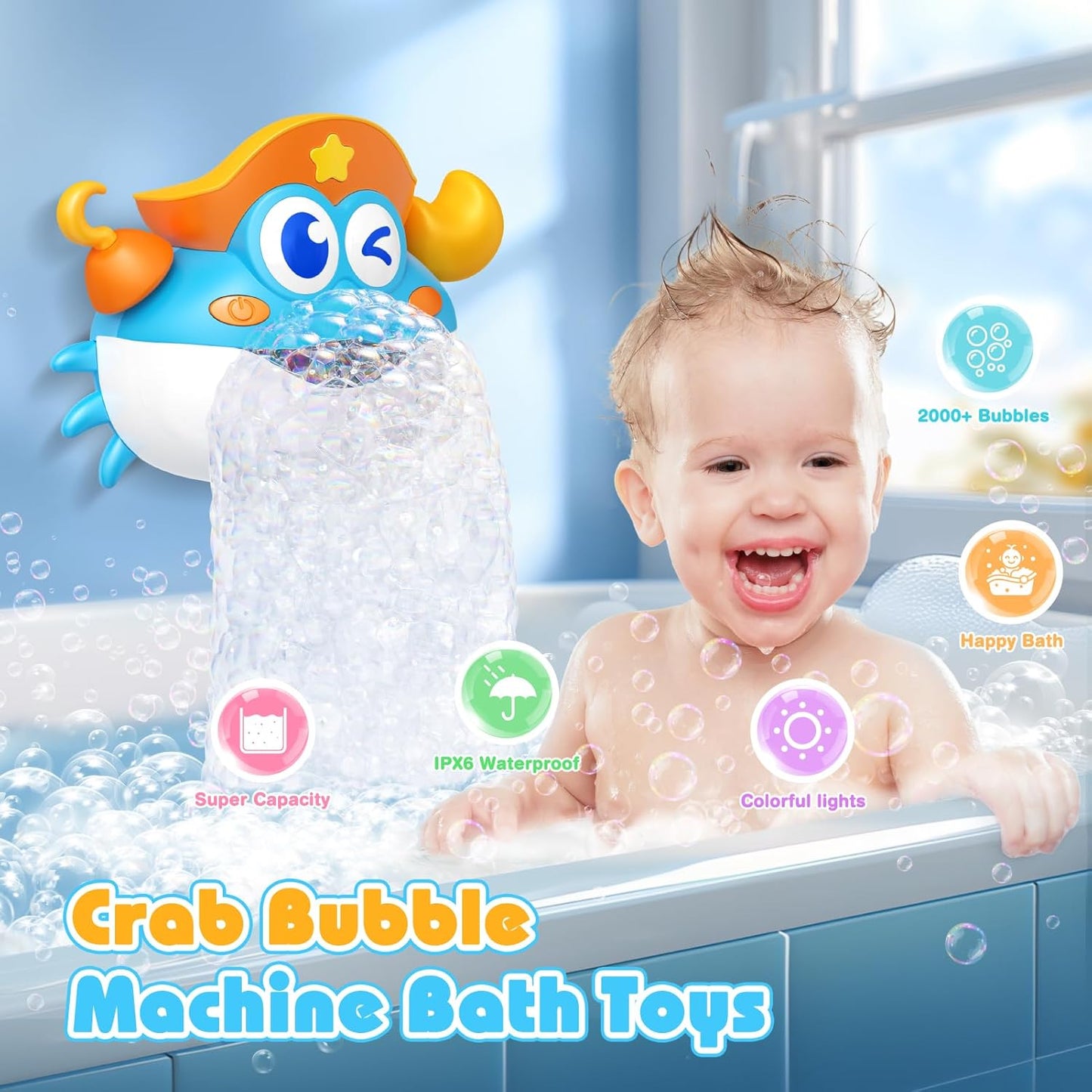 Bath Toys for Toddlers 1-3, vicia Bath Bubble Machine for Kids Age 3-5 Crab Bubble Bath Toys with Music & Light for 1 2 3 4 5 Year Old Boys Girls Light-Up Bathtub Toys for Babies Gifts