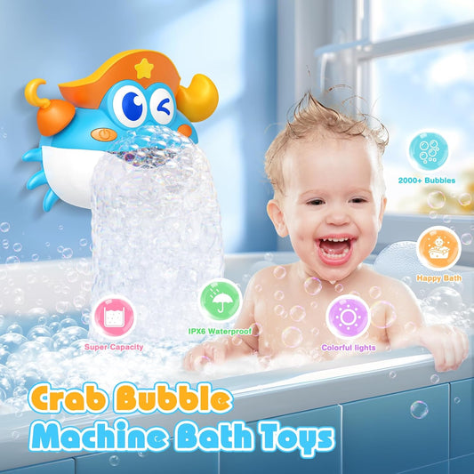 Bath Toys for Toddlers 1-3, vicia Bath Bubble Machine for Kids Age 3-5 Crab Bubble Bath Toys with Music & Light for 1 2 3 4 5 Year Old Boys Girls Light-Up Bathtub Toys for Babies Gifts - PuriLite