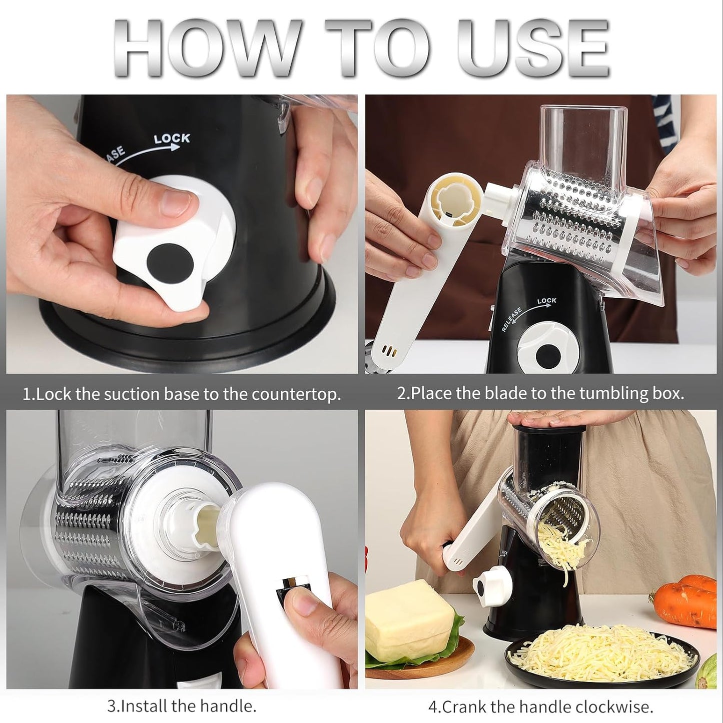 Purilite Select Rotary Cheese Grater with 3 Stainless Steel Blades