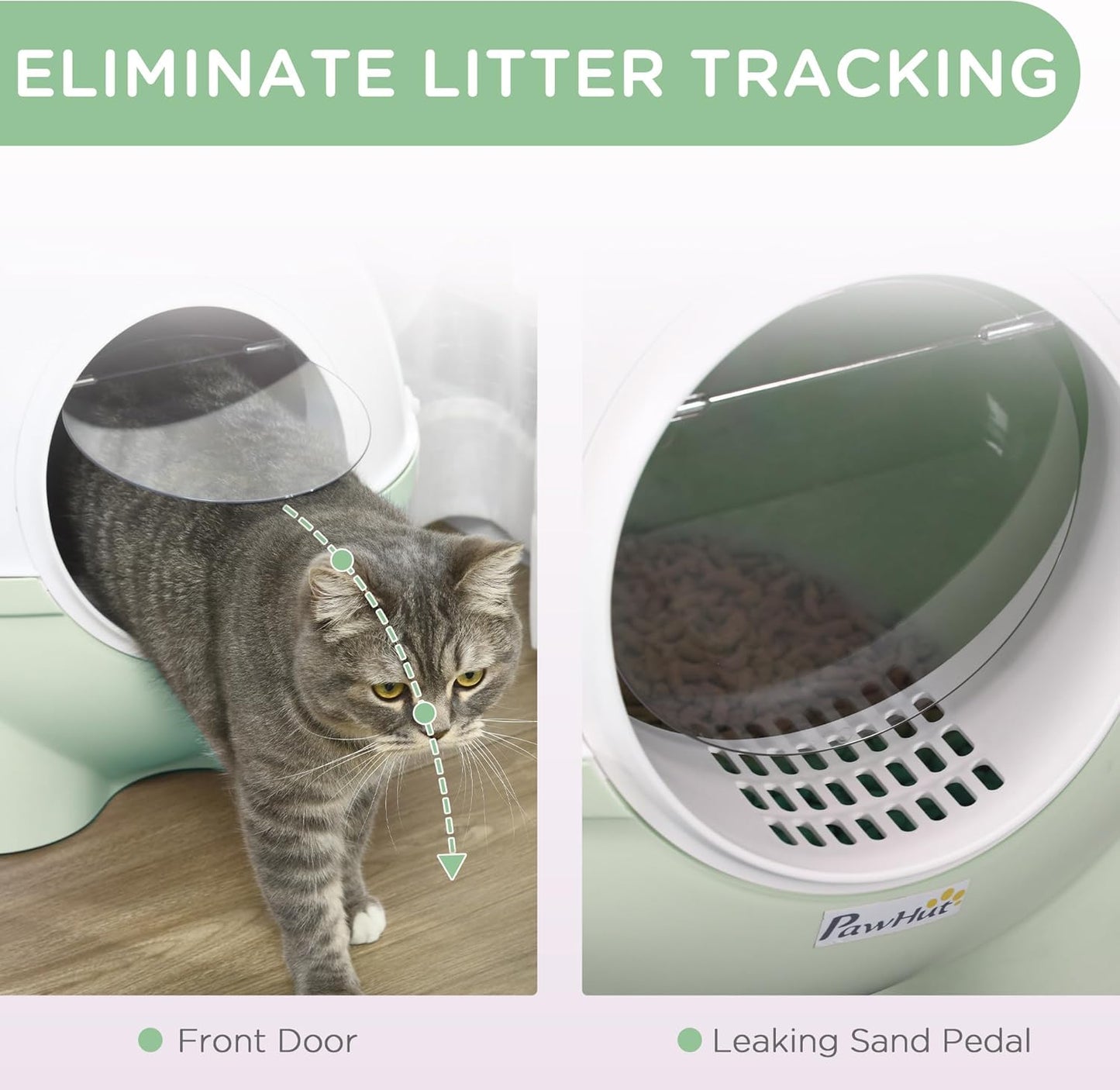 PawHut Cat Litter Box with Lid, Enclosed Kitty Litter Box with Scoop, Leaking Sand Pedal, Top Handle, Pink