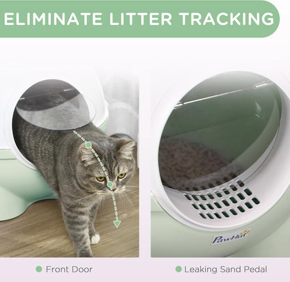 PawHut Cat Litter Box with Lid, Enclosed Kitty Litter Box with Scoop, Leaking Sand Pedal, Top Handle, Pink