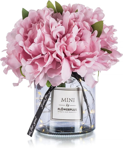BLOSMON White Fake Flowers with Vase: Small Coffee Table Decor Bathroom Hydrangea Faux Flowers in Vase Office Desk Shelf Home Living Room Bedroom Vanity nightstand Decorations Floral Arrangement