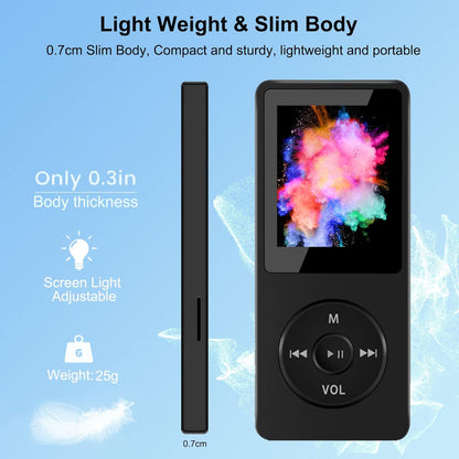 32GB MP3 Player with Bluetooth, Wodgreat Portable HiFi Lossless Music Players with Built-in Speaker for FM/Video/E-Book, Multifunctional Walkman Media Player with TF Card Slot, Support up to 128GB