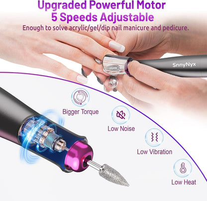 Electric Nail Drill Professional, 35000RPM Cordless Acrylic Nail Kit for Nail Polish Remover, Electric Nail File Buffer Grinder, Nail Filer Electric Manicure and Pedicure kit