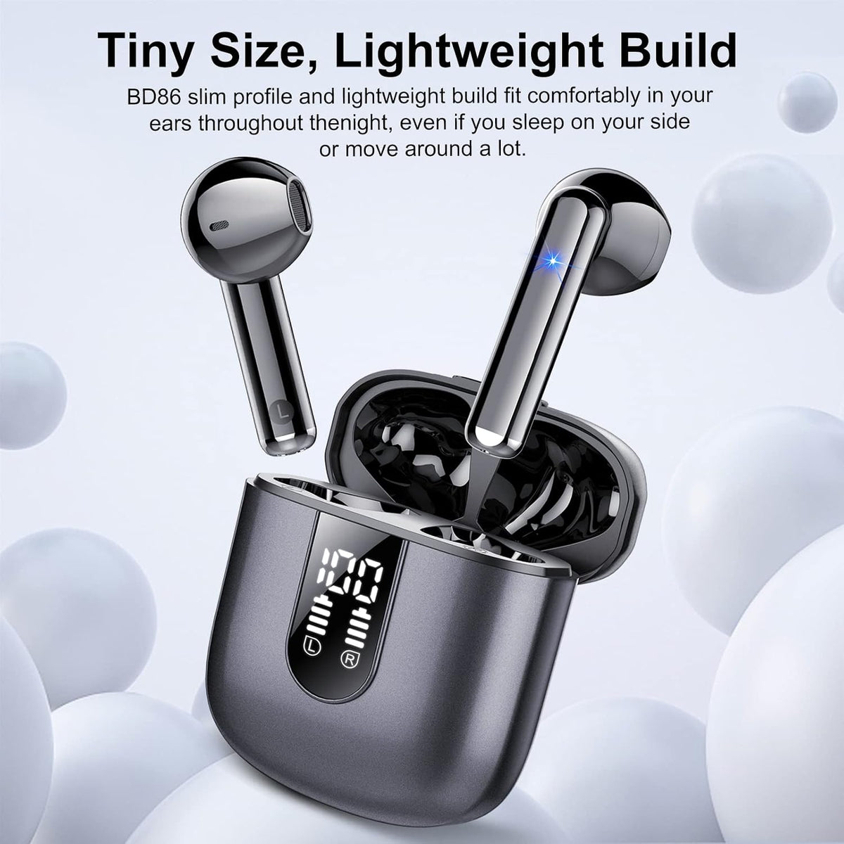 Wireless Earbuds, Bluetooth 5.3 Headphones HiFi Stereo, Mini in-Ear Bluetooth Earbuds, Wireless Earphones with 4 ENC Noise Cancelling Mic, IP7 Waterproof, LED Display, Touch Control Ear Buds, Black