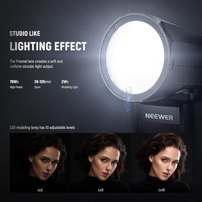 NEEWER Z1-N TTL Round Head Flash Speedlite for Nikon with Magnetic Dome Diffuser, 76Ws 2.4G 1/8000s HSS Speedlight, 10 Levels LED Modeling Lamp, 2600mAh Battery, 480 Full Power Shots, 1.5s Recycling
