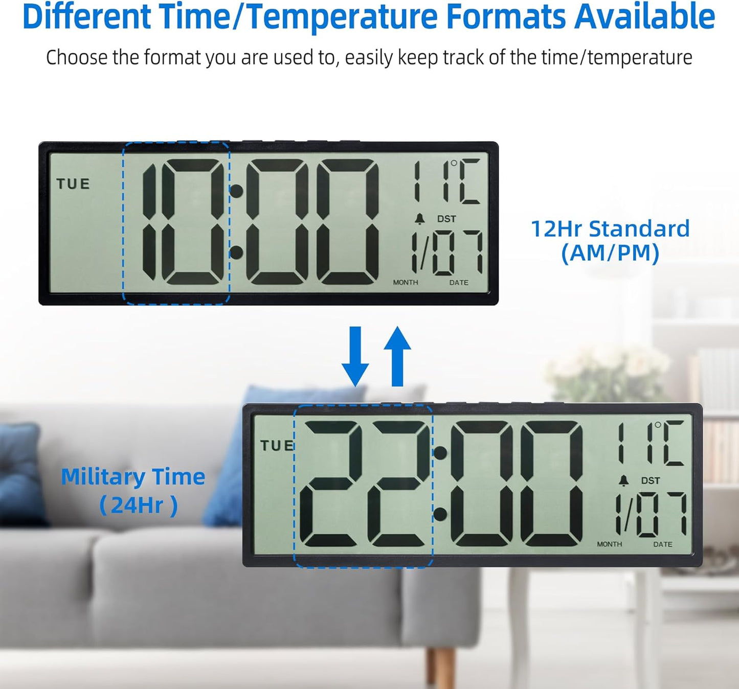 Purilite Select 15.5" Large Digital Wall Clock