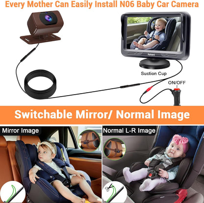 Rohent Baby Car Camera HD 1080P - Rear-Facing Infant Monitor with Night Vision Car Camera for Baby 150° Wide-Angle Lens Anti-Glare Screen Easy Install 360° Adjustable Display