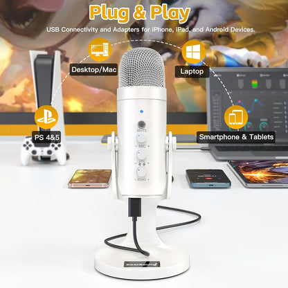 ZealSound USB Microphone,Condenser Phone Computer PC Mic kit,Plug&Play Gaming Microphones for PS 4&5.Mic Gain&Volume Control,Echo &Mute Button for Vocal,Record,Streaming,Discord YouTube Podcast on Mac