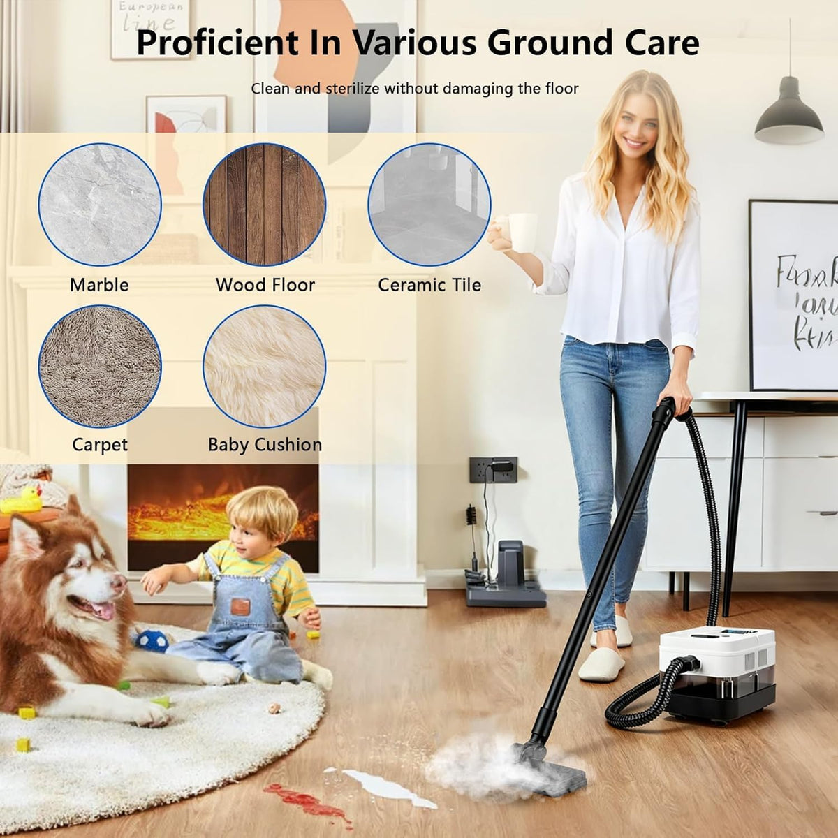 12-in-1 Steam Mop,21 PCS Attachments Detachable Handheld Steamer