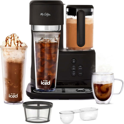 Mr. Coffee 3-in-1 Single-Serve Frappe, Iced, and Hot Coffee Maker and Blender | Coffee Machine with Reusable Filter, Scoop, Recipe Book & 2 Tumblers | Black