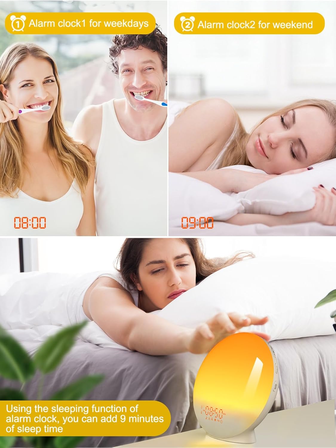 Sunrise Alarm Clock for Heavy Sleepers, Smart Wake Up Light with Sunrise/Sunset Simulation, App Controlled, Natural Sounds & FM Radio, 7 Alarms & Snooze, 11 Colors Night Light for Bedroom