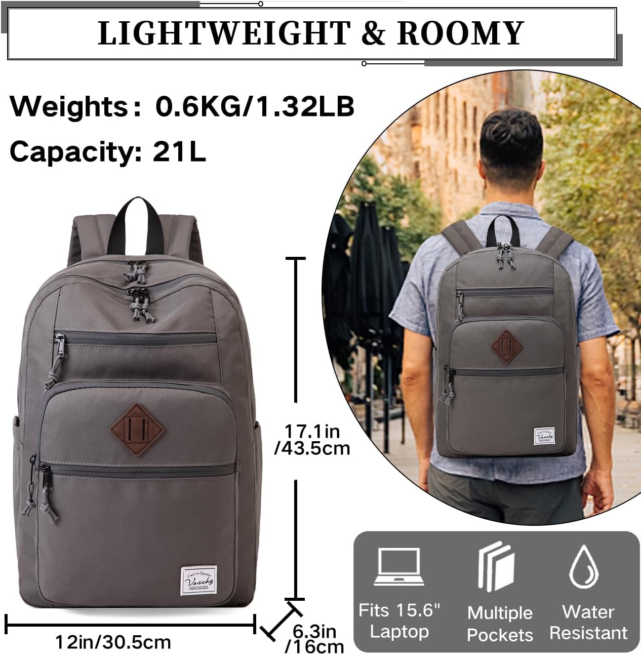 School Backpack for Men Women,Vaschy Lightweight School Bag Bookbag Casual Daypack for High School/College/Teens/Travel/Work