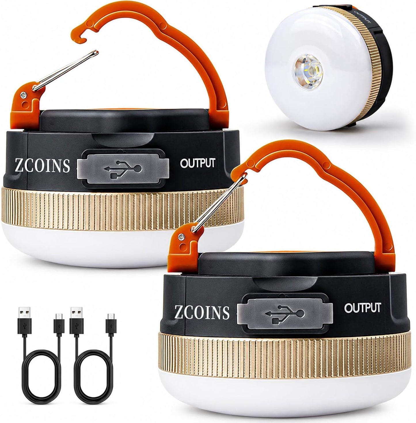 2 Pack Camping Lights Lanterns, USB Rechargeable LED Tent Light with Magnetic Base, 4 Modes with Hook, Portable Waterproof Outdoor Camping Lantern for Hiking, Fishing, Emergency