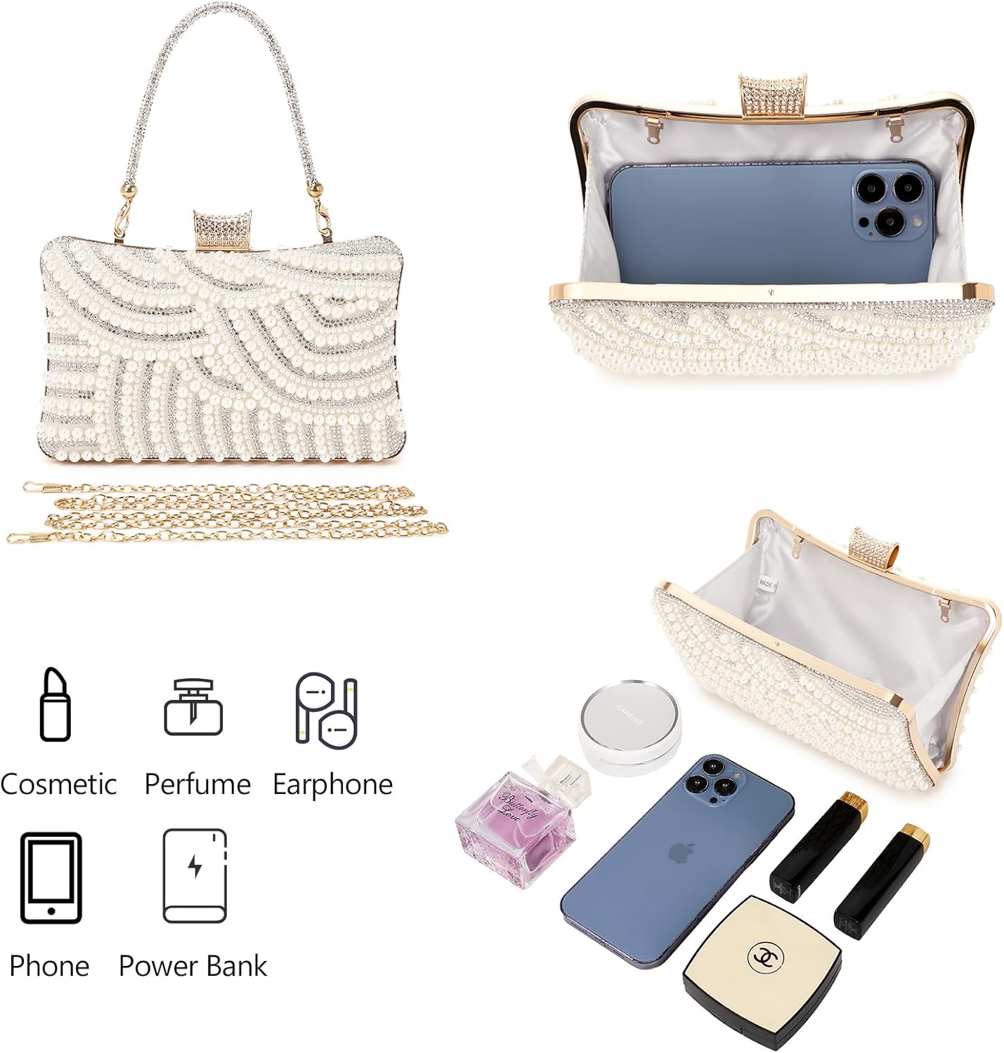 Women's Evening Handbags Pearl Clutch Purse Beaded bag Bridal Clutch wedding Purse