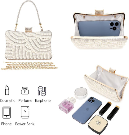 Women's Evening Handbags Pearl Clutch Purse Beaded bag Bridal Clutch wedding Purse