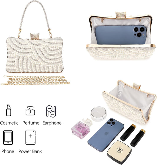 Women's Evening Handbags Pearl Clutch Purse Beaded bag Bridal Clutch wedding Purse - PuriLite