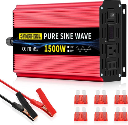 SUNWHEEL 4000W Pure Sine Wave Inverter, 12V DC to 110V/120V AC Power Inverter for RV、Microwave、Off Grid、Truck、Refrigerator、Air Conditioner with 4 AC outlets and LCD Display
