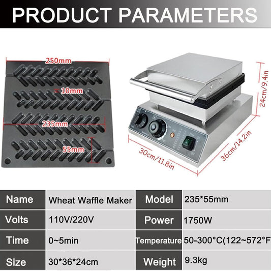 Waffle Stick Maker | 4 Waffle Iron-235 * 55mm | 1750w Waffle Making Machine | Commercial Electric Heating Wheat Ear Machine,Timing/Cool Touch Handle,Small Kitchen Appliances,Black