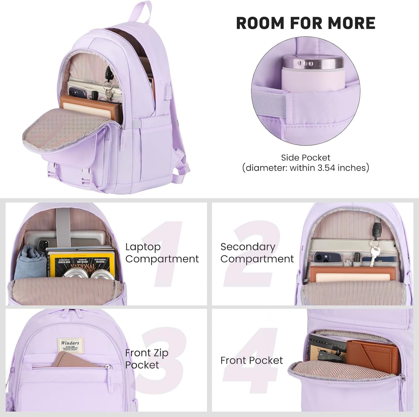 WINDARS School Backpack for Teen Girls, Cute College Backpacks for Women Students Aesthetic Bookbag Large 15.6 Inch Laptop Bag Middle School Travel Back Pack (Khaki Beige)