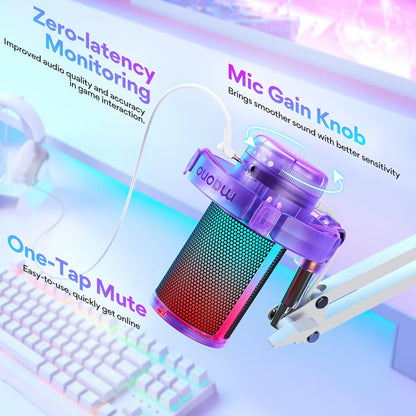 MAONO Gaming USB Microphone, Noise Cancellation Condenser mic with Mute, Gain, Monitoring, Boom Arm for Streaming, Podcast, Vocal, Twitch, YouTube, Discord, PC, Computer, PS4, PS5, Mac, DGM20S