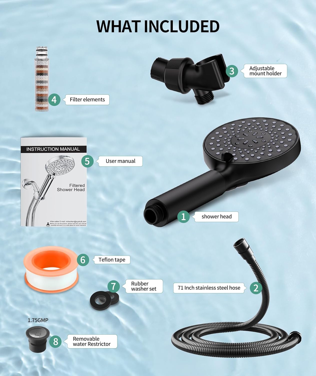 Filtered Shower Head with Handheld, High Pressure 9 Spray Mode Chrome Showerhead with Filters,Detachable Shower Head,Water Softener Filters Beads for Hard Water -Remove Chlorine