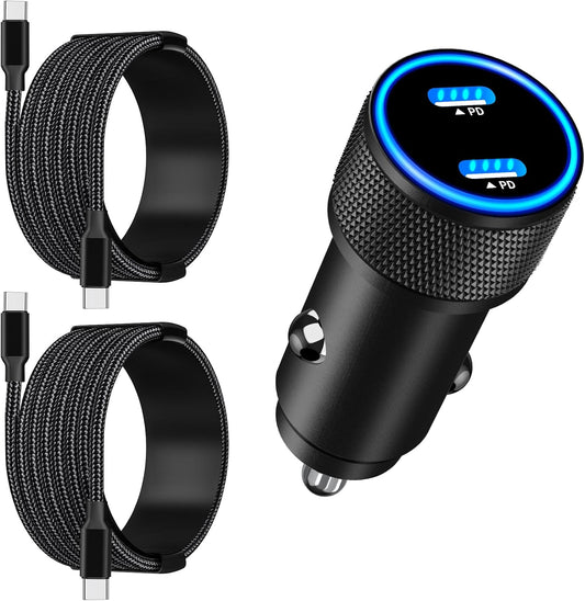 [Apple MFi Certified] iPhone 17 Car Charger, Linocell 90W USB C Car Charger Dual PD Power Cigarette Lighter Adapter with 2Pack Type C Braided Cable for iPhone 17/17 Pro Max/16/15/Galaxy S25/S24/Pixel