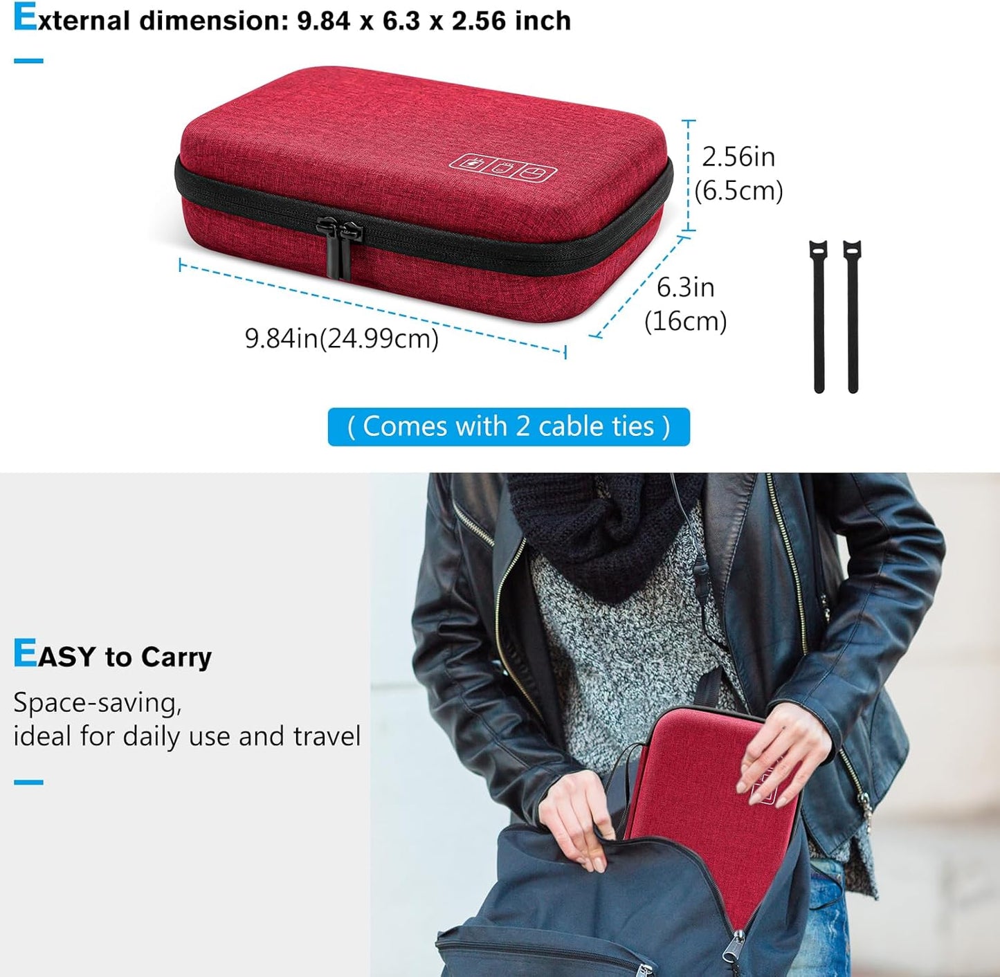ProCase Hard Travel Electronic Organizer Case for MacBook Power Adapter Chargers Cables Power Bank Apple Magic Mouse Apple Pencil USB Flash Disk SD Card Small Portable Accessories Bag -L, Black